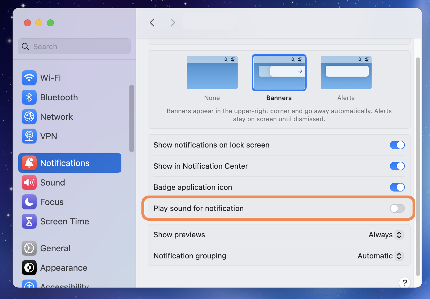 macOS System Settings → Notifications → Microsoft Edge